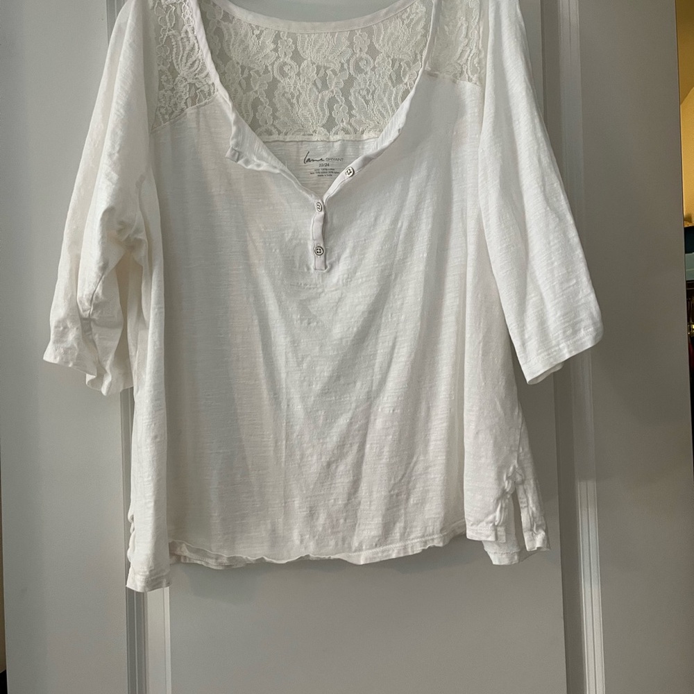 Lane Bryant White Lace Accent Shirt